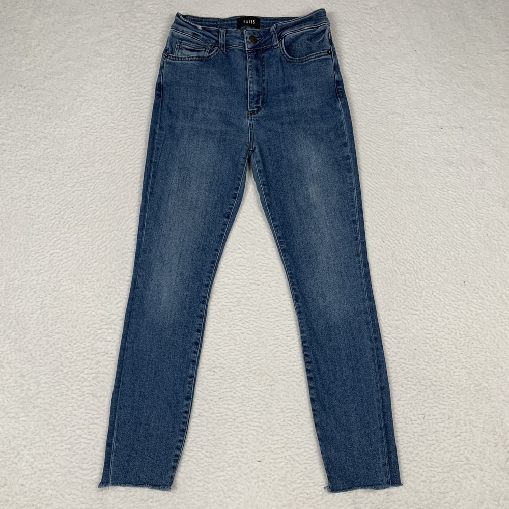 Rails The Larchmont High Rise Skinny Jeans Size 27 (FITS 26) Blue Denim Raw Hem